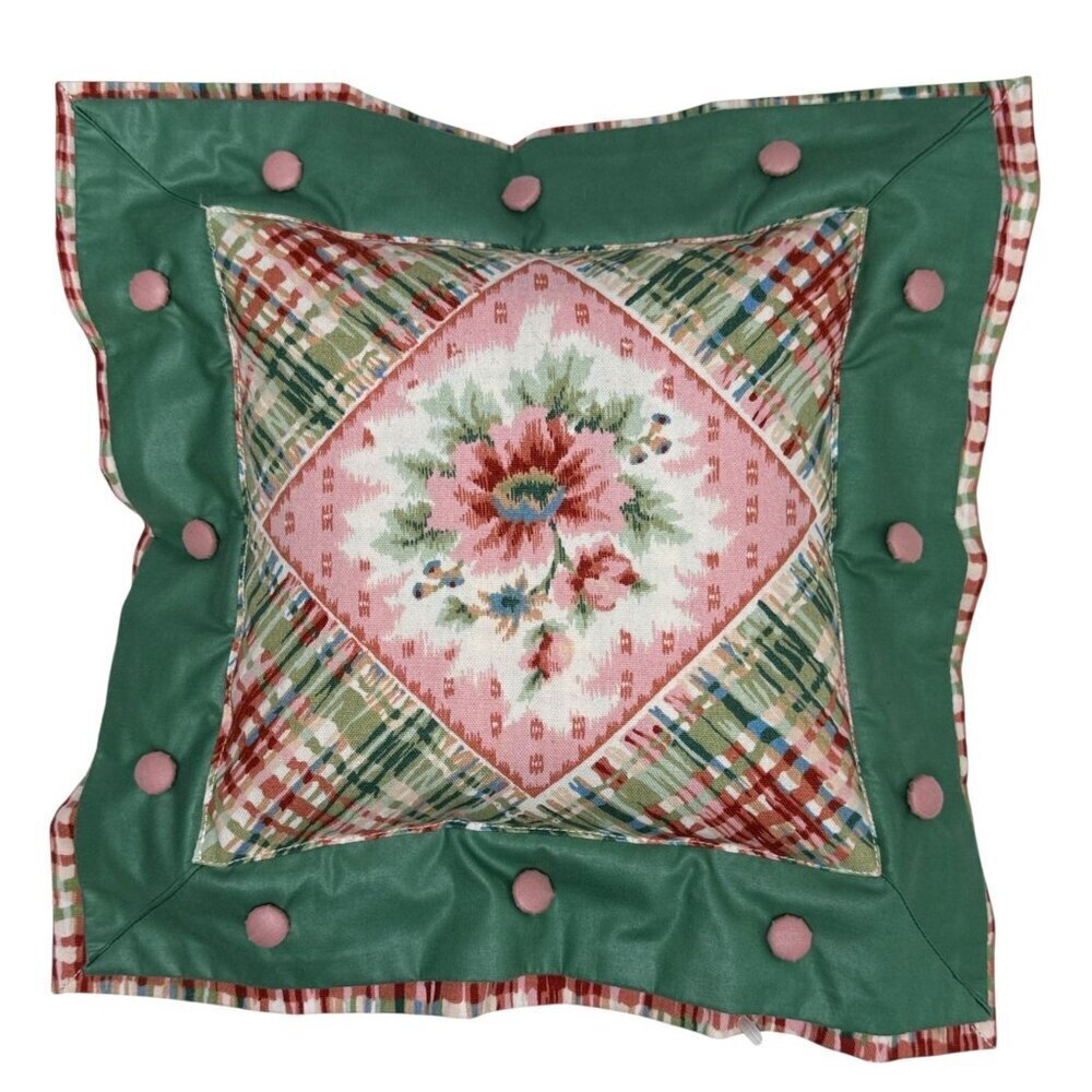 Cottage Floral Small Accent Pillow 13.5" Pink Green Shabby Chic